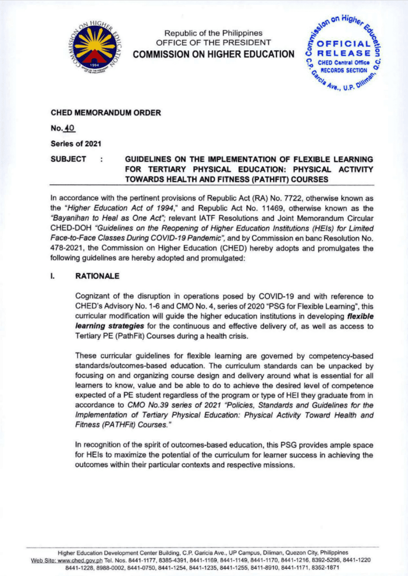 CHED Memorandum Order No. 40, Series Of 2021 | CHED MIMAROPA Region