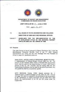 DBM-CHED Joint Circular No 1 Series 2022 | CHED MIMAROPA Region