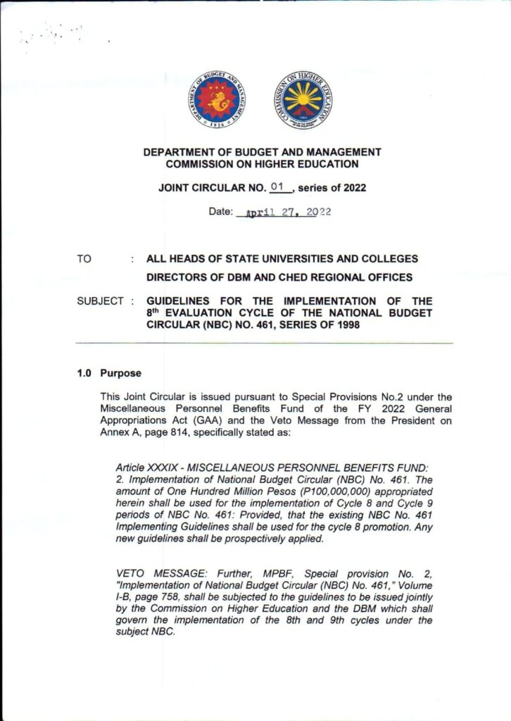 dbmched joint circular no 1 series 2022 1min CHED MIMAROPA Region