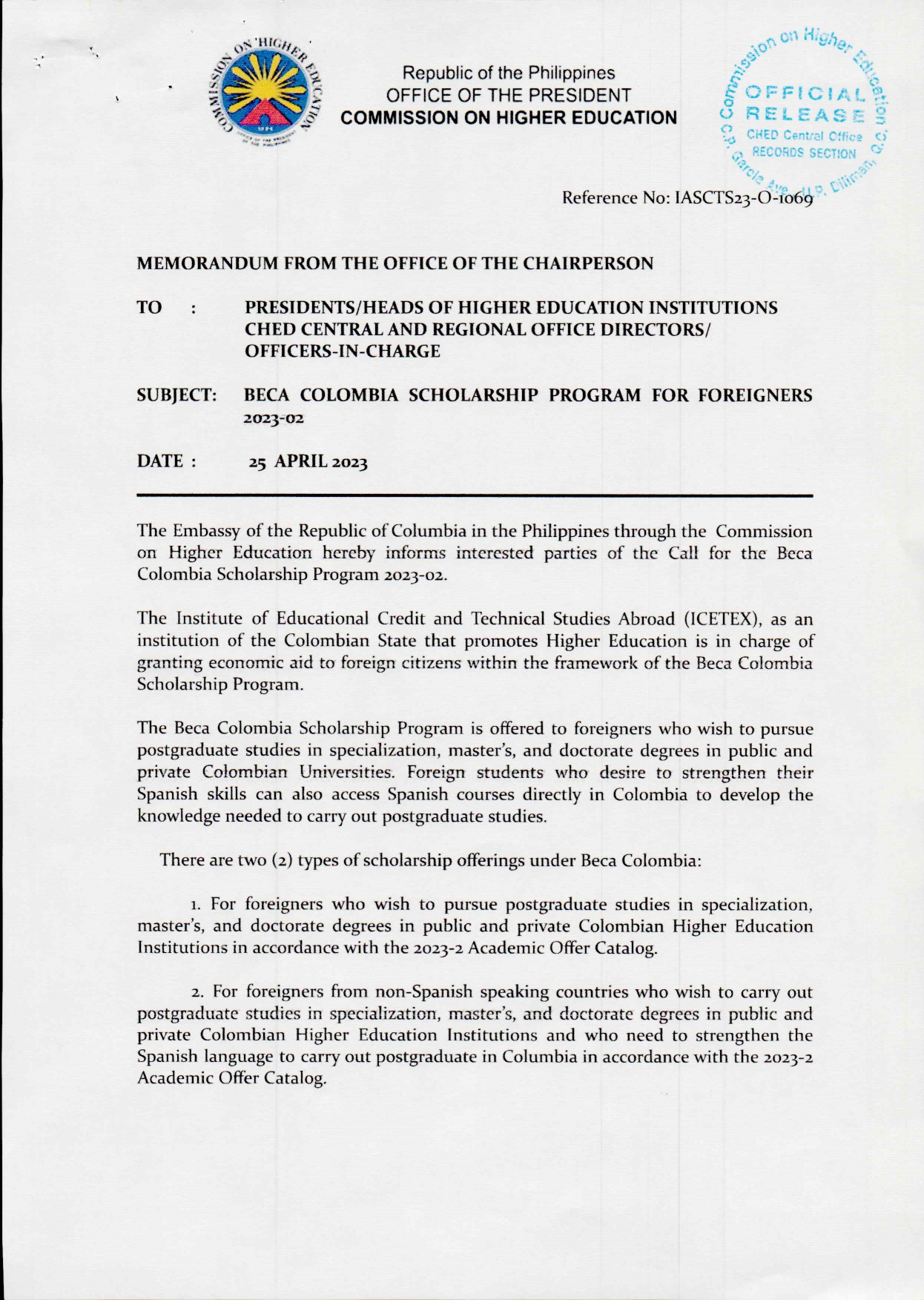 Announcement! BECA Colombia Scholarship Program for Foreigners 2023-02